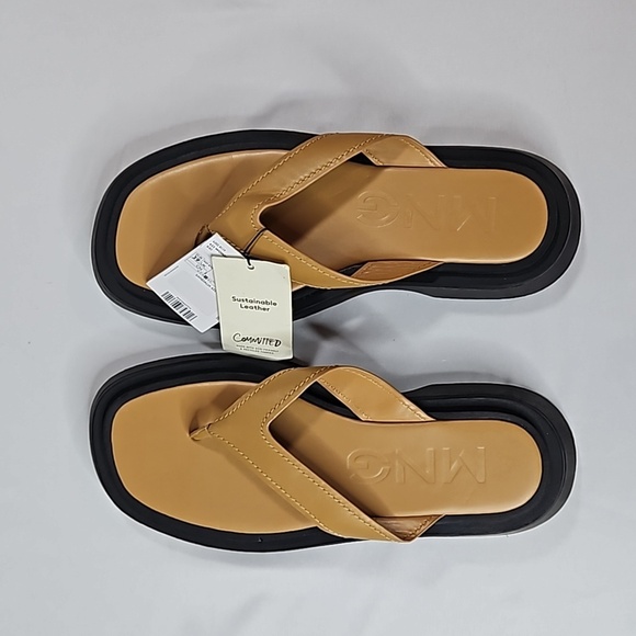 Mango Tan Leather Flip Flops Size 39 NWT - Picture 4 of 6